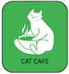 An Icon of a cat sitting with a hot drink indicating that this Cattery have a cafe for clients 